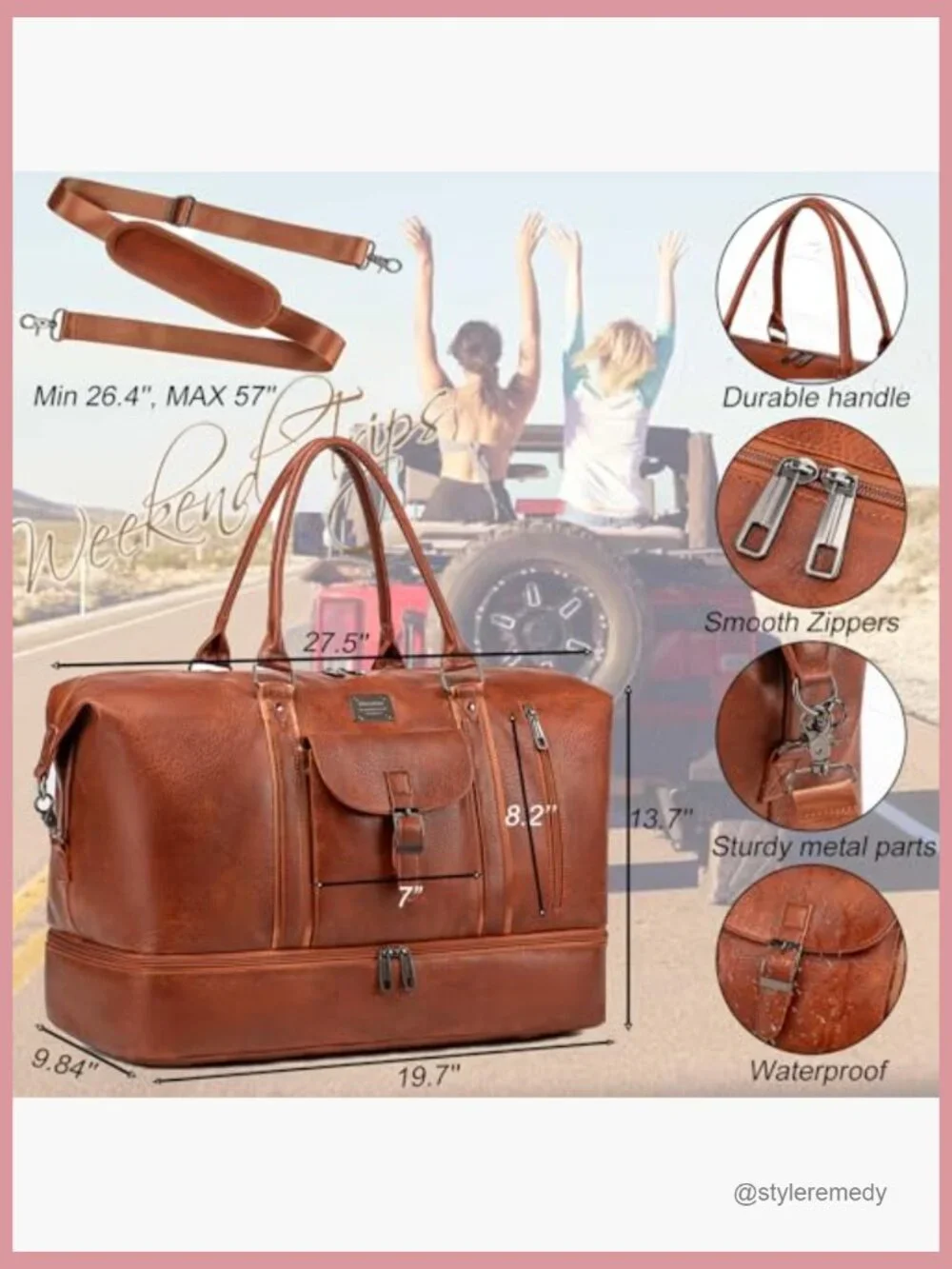 Faux Leather Travel Duffel Bag Large Weekender Overnight with Shoe Compartment